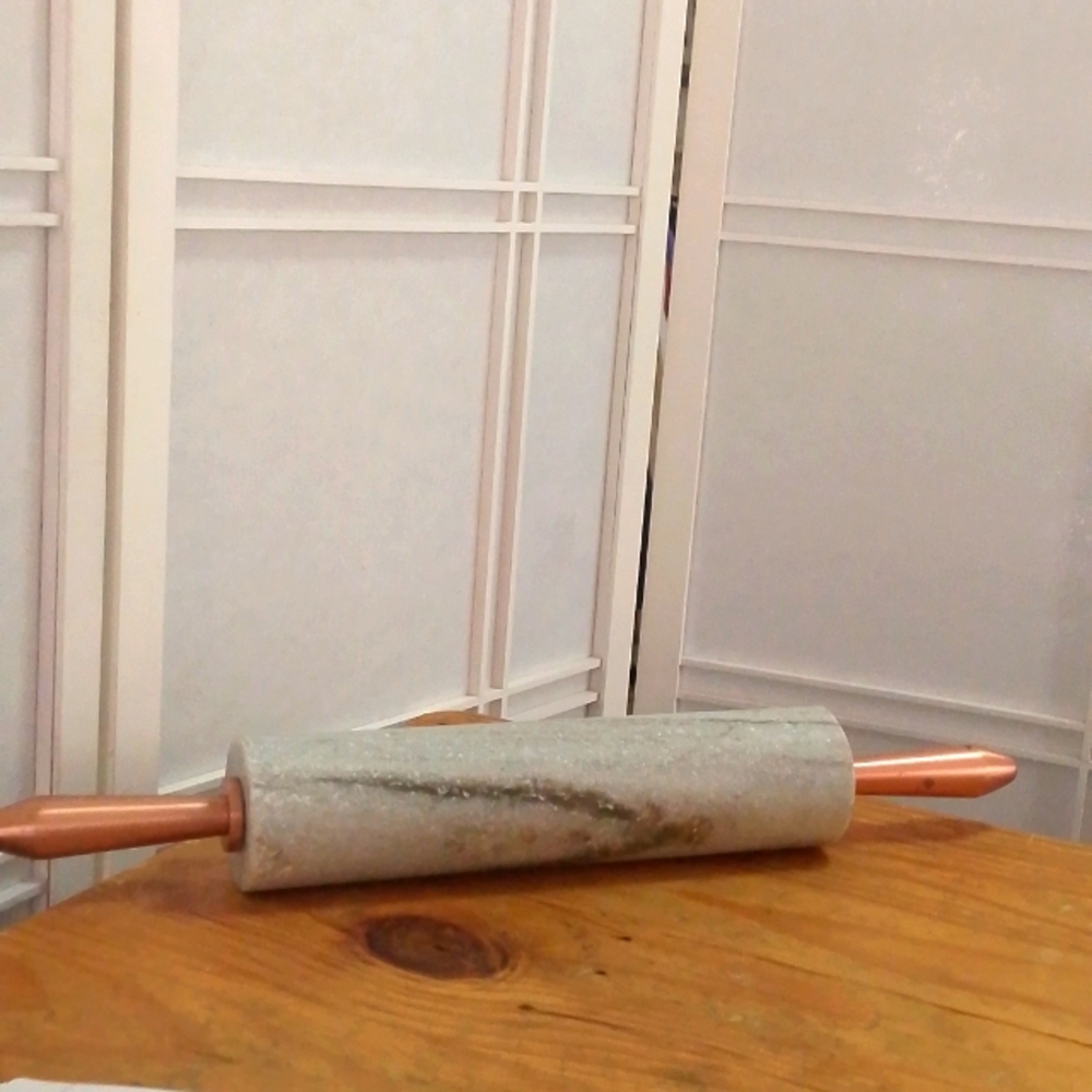 Vintage Granite Marble Rolling Pin with Copper Handles